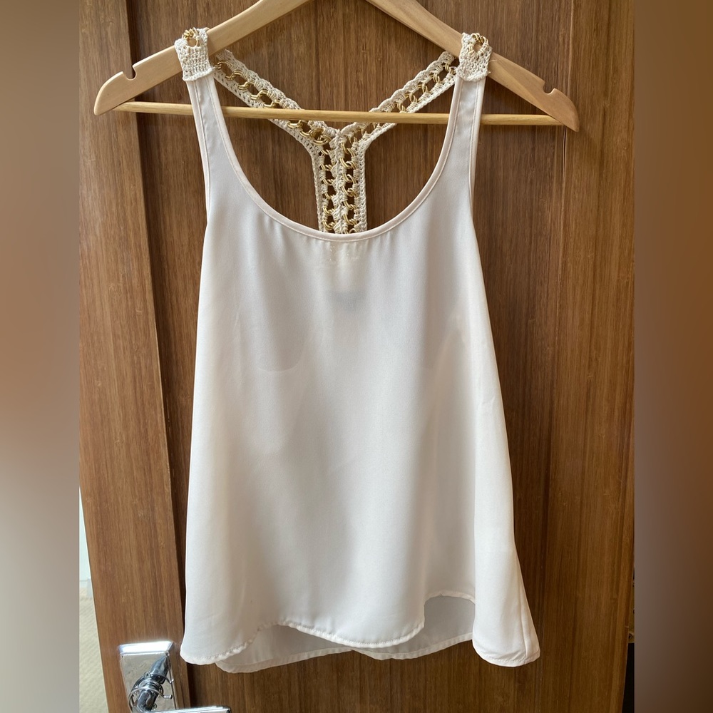 Cream tank top with crochet detail
